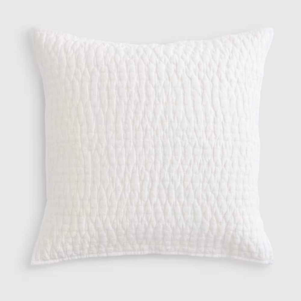 NWOT QUINCE European Linen Cotton Stitch Quilted Euro Sham White 3803